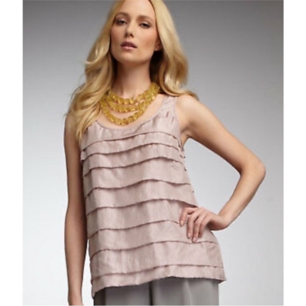 Eileen Fisher light pink ruffled 100% silk top